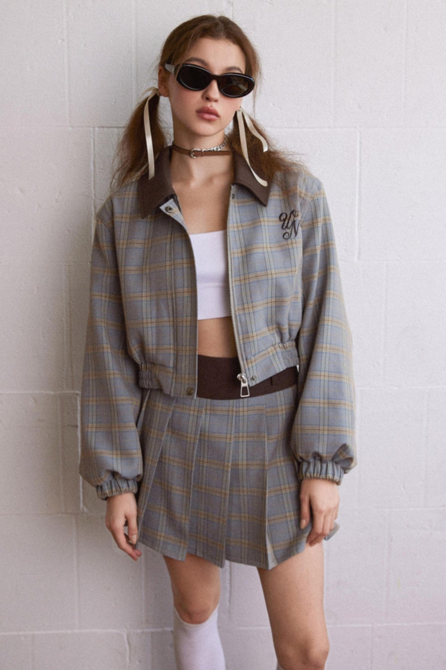 Plaid Pleated Skirt Set-Up