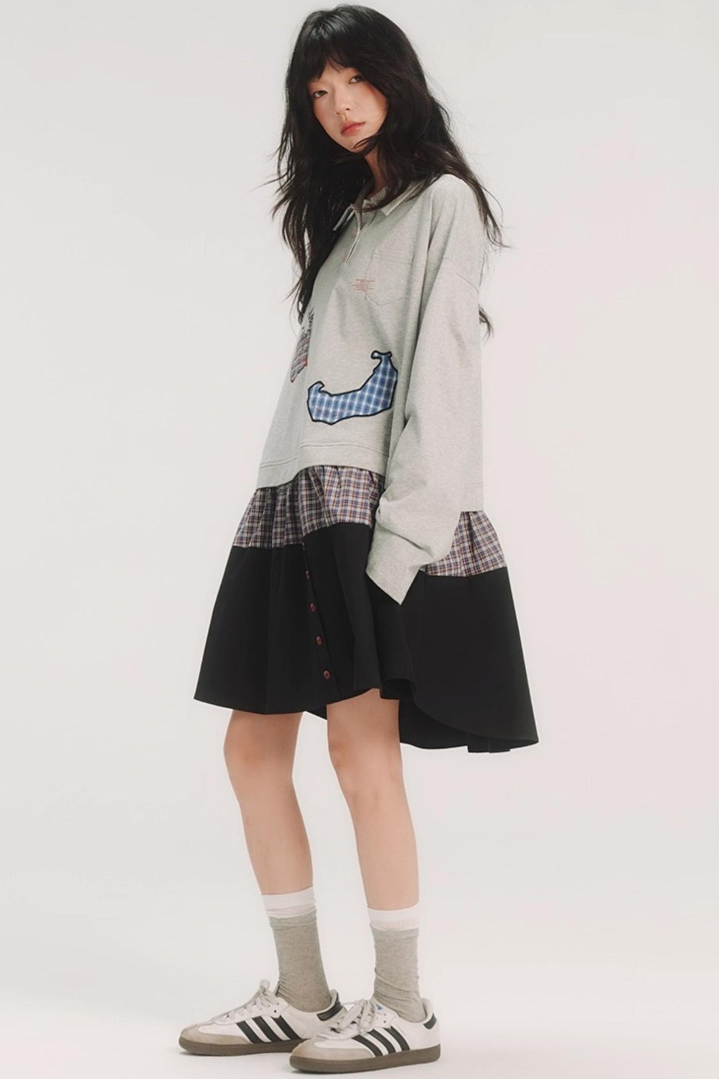 Check Fake Two-Piece Dress