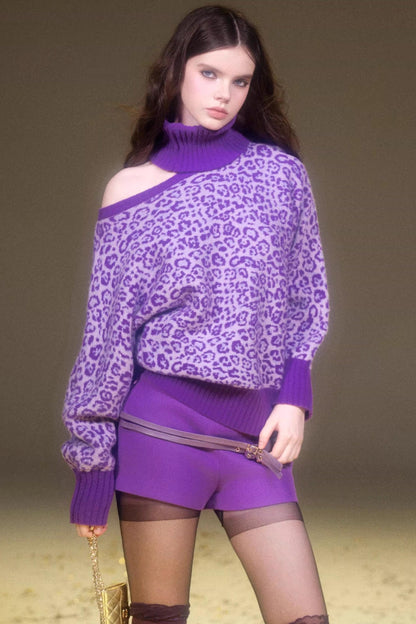 Retro Purple Leopard Sweater Set-Up