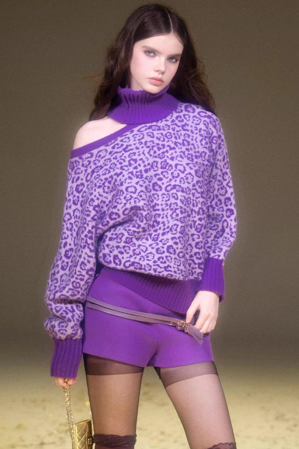 Retro Purple Leopard Sweater Set-Up