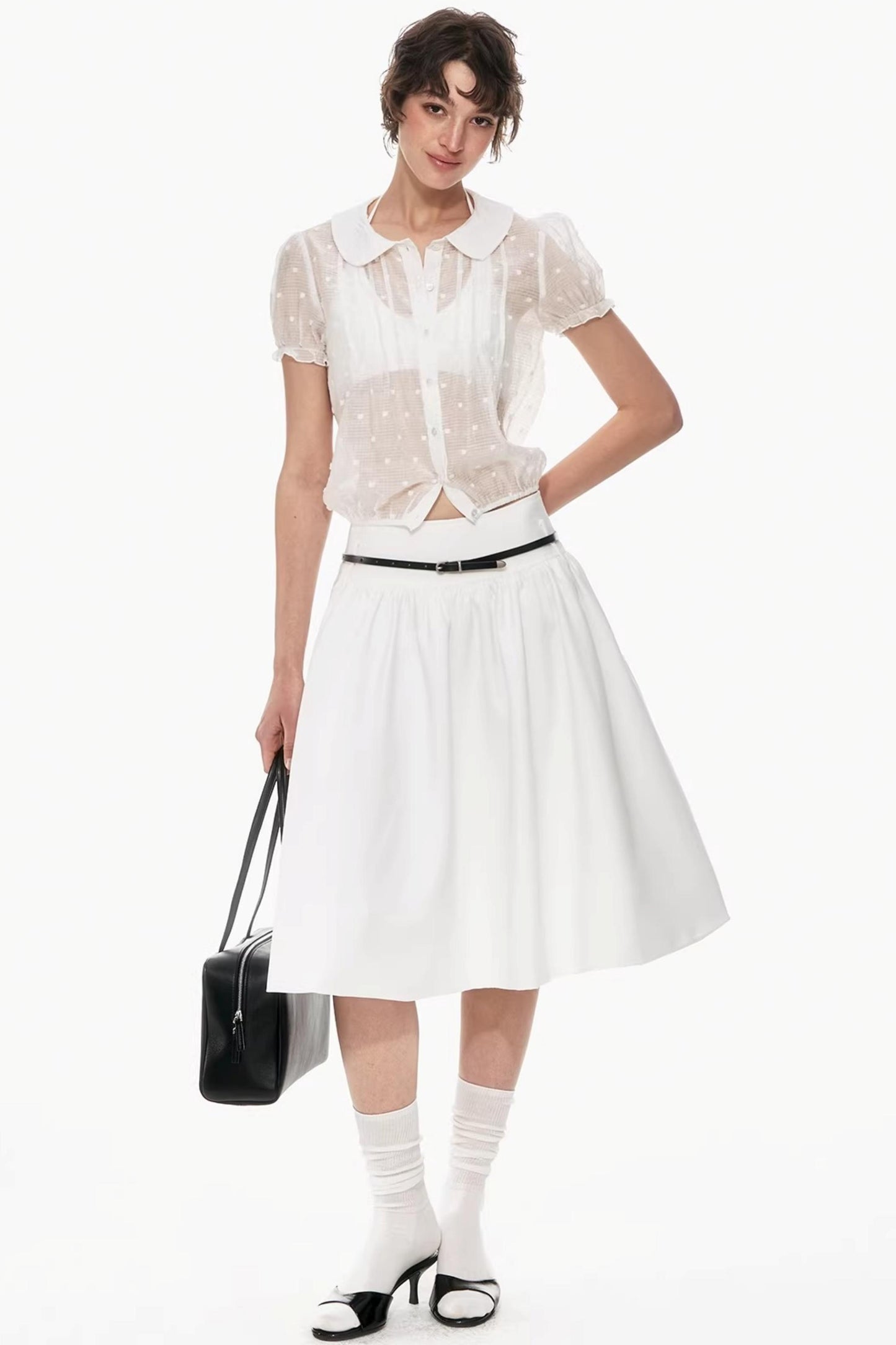 Lyocell Jacquard Doll Collar Blouse