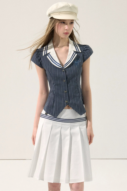 College Style Mid-Length Pleated Skirt