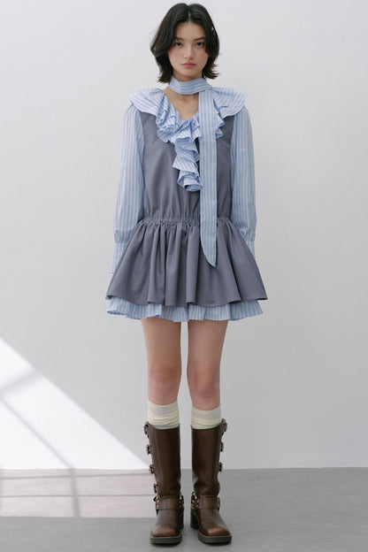 블루 패치워크 원피스