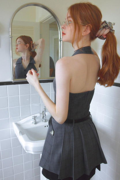 Vintage Gray V-Neck Layered Dress