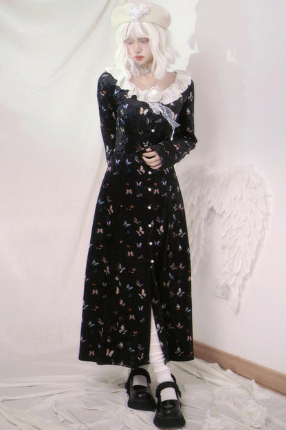 Velvet Retro Elegant Butterfly Dress