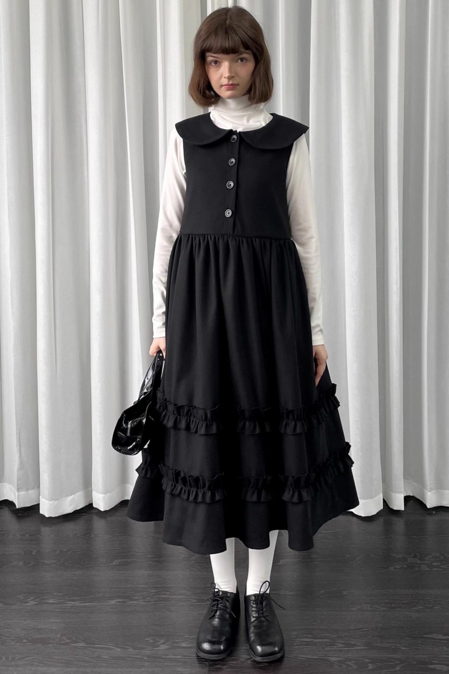 Black Woolen Layered Vest Dress