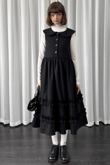 Black Woolen Layered Vest Dress