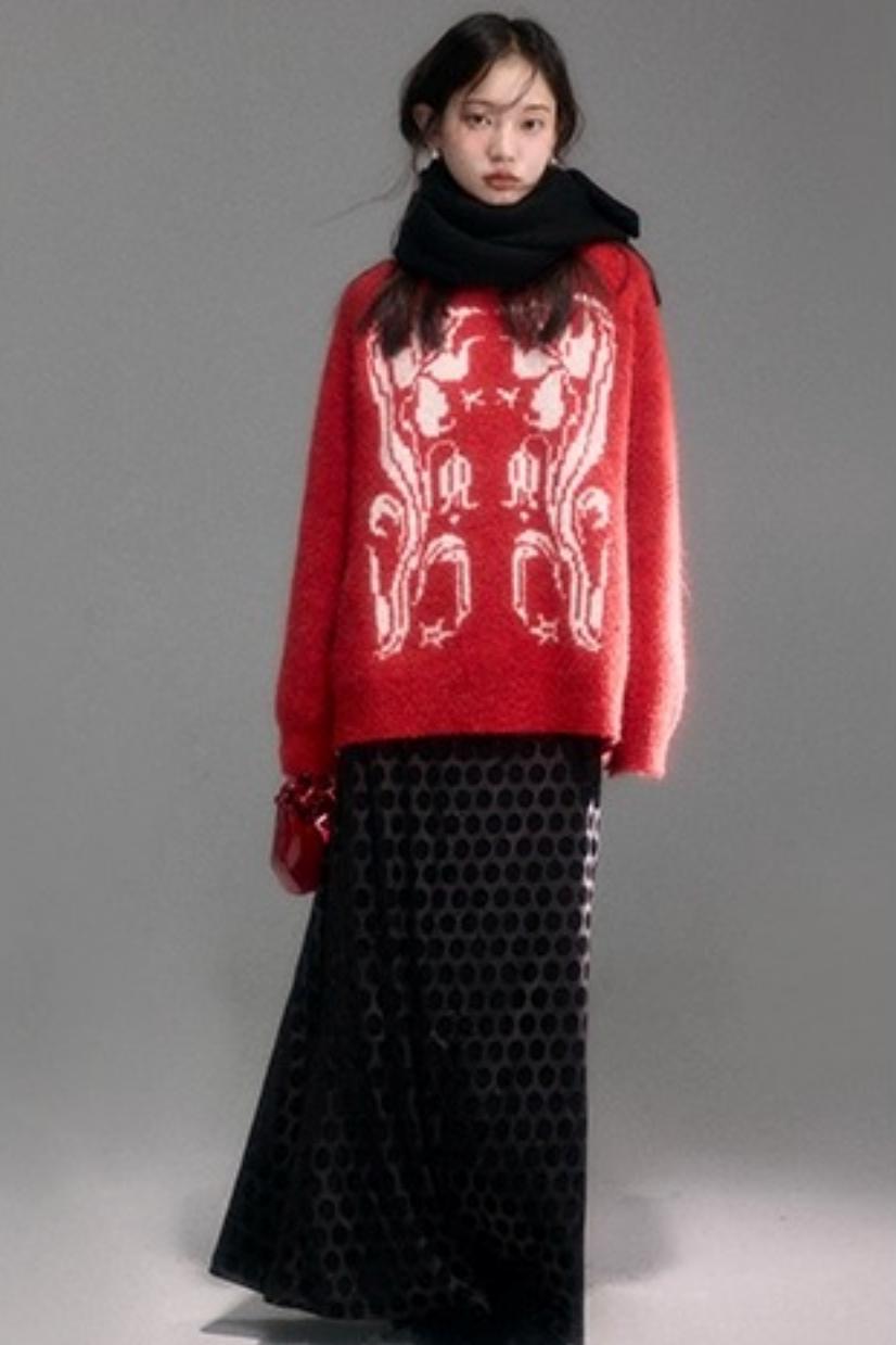 Retro Polka Dot Velvet Skirt