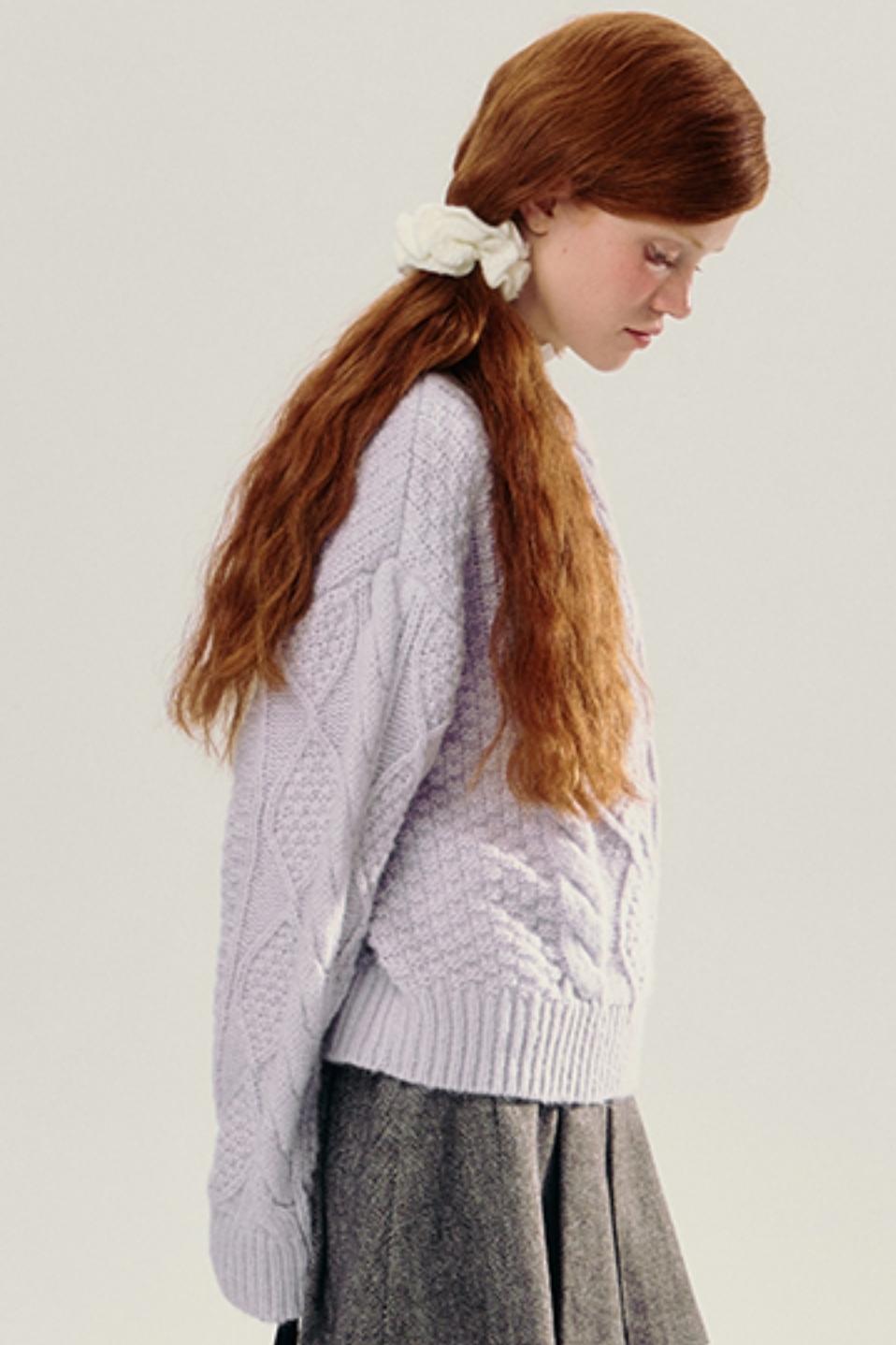 Purple V-Neck Pullover Knit Sweater