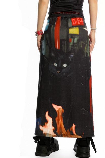 Reversible Print Stretch Casual Maxi Skirt