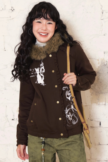 Dark Brown Hooded Jacket Skirt Set-Up