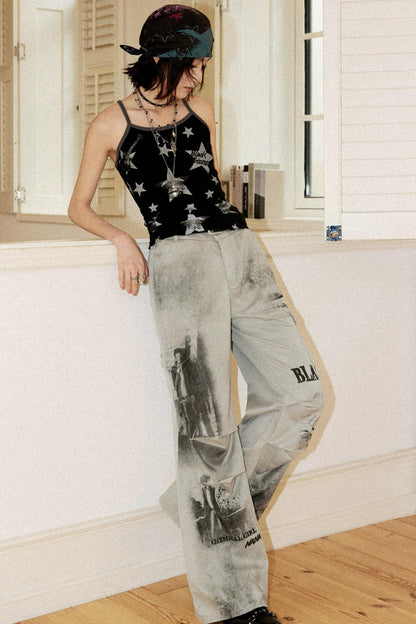 Distressed Patchwork Flared Pants