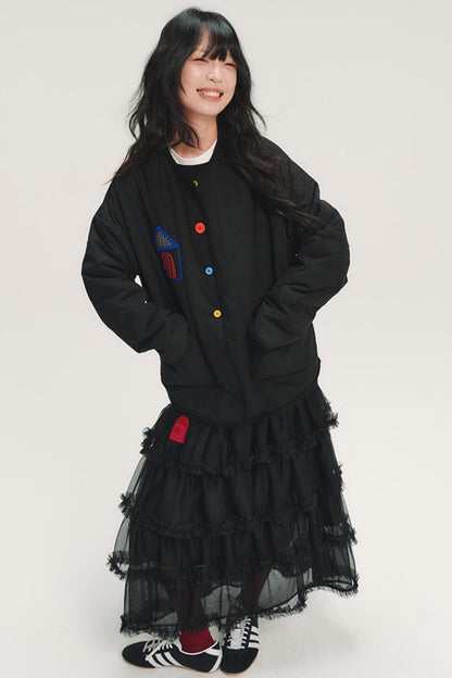 Color Block Embroidered Cotton Jacket
