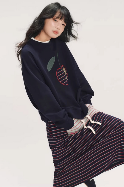 Striped Cherry Patchwork Sweatshirt