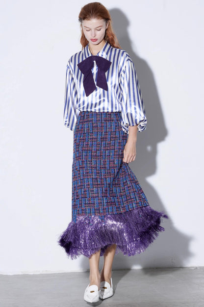 Vintage Purple Satin Lantern Sleeve Shirt