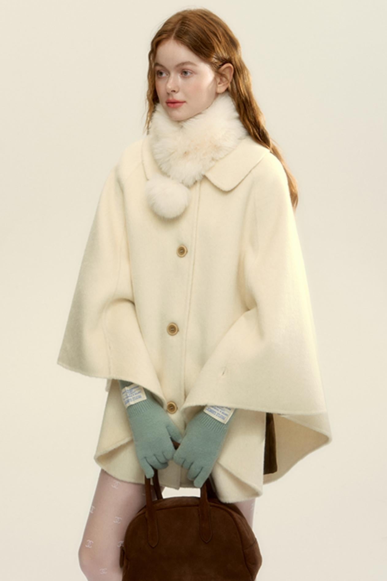 Double-Faced Wool Short Cape Coat