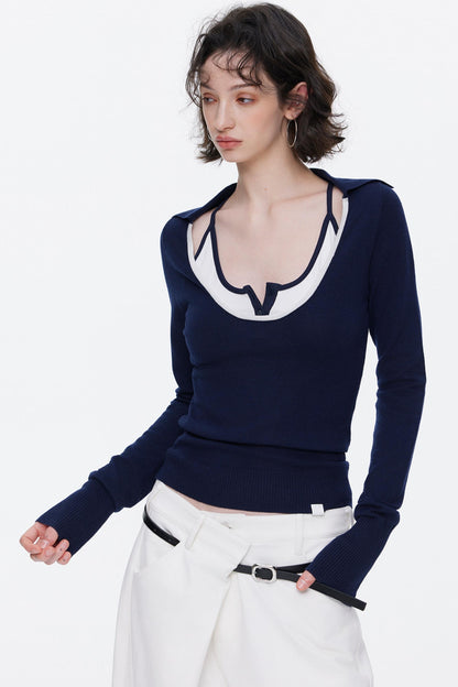 Color-Blocked Wool Knit Top Set-Up