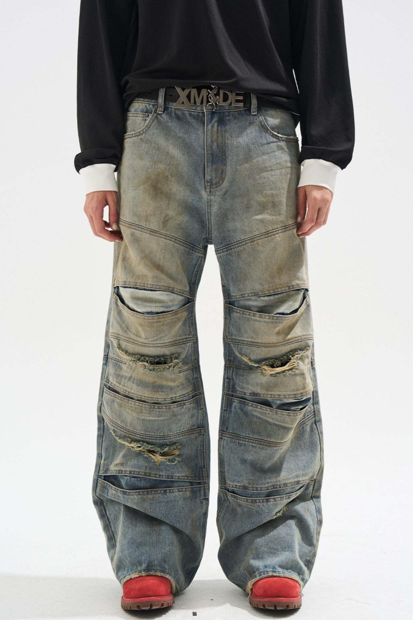 Layered Split Dirty Jeans