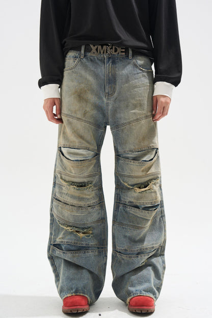 Layered Split Dirty Jeans