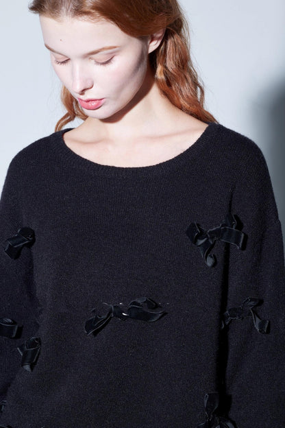 Velvet Bow Knit Sweater