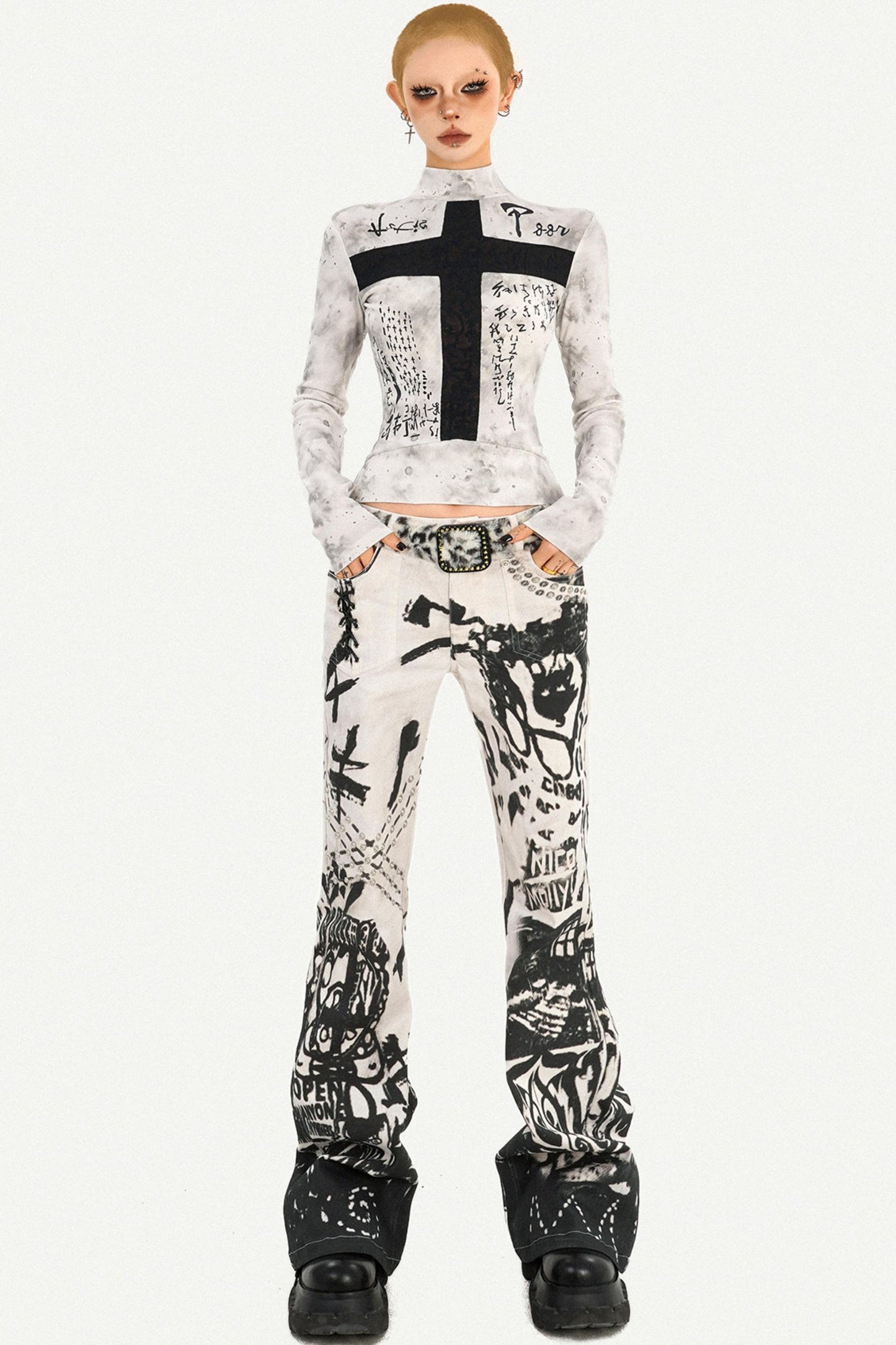 Gothic Cross Print Top