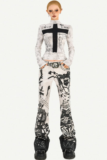 Gothic Cross Print Top