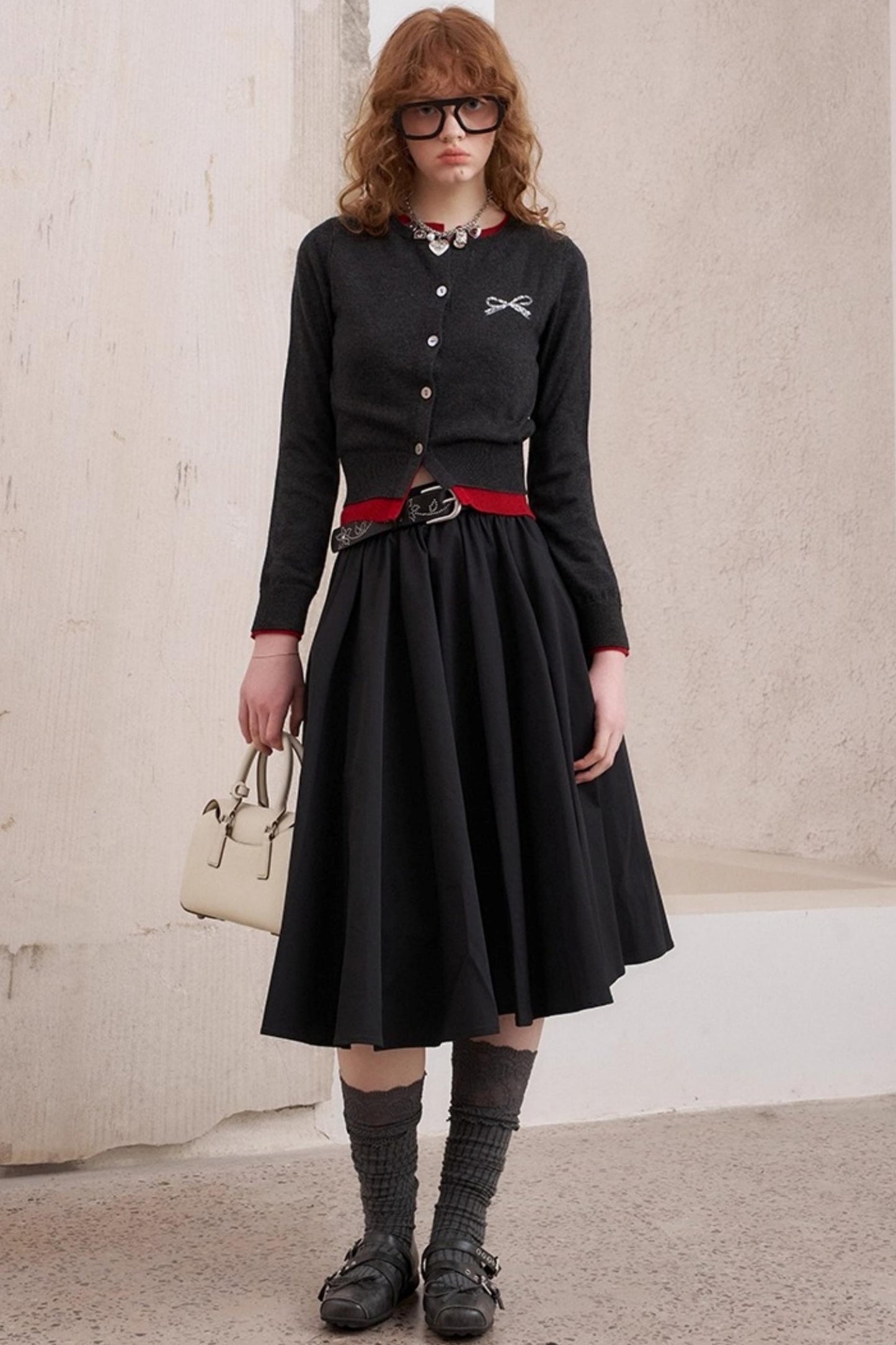 Elegant Pleated Midi Length Skirt