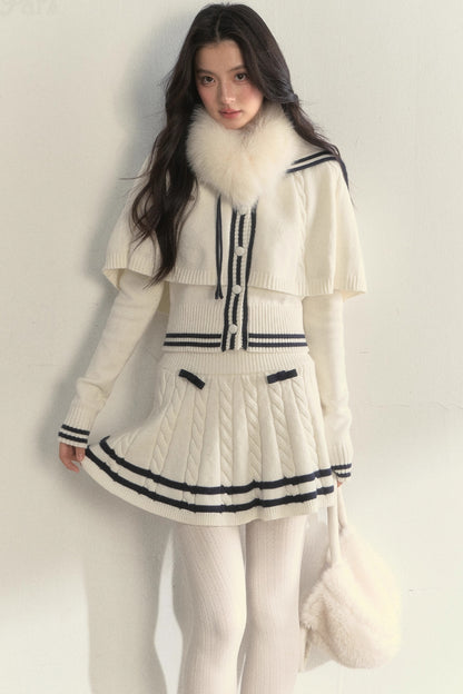 Vintage Navy Twist-Knit Cape Sweater Set-Up