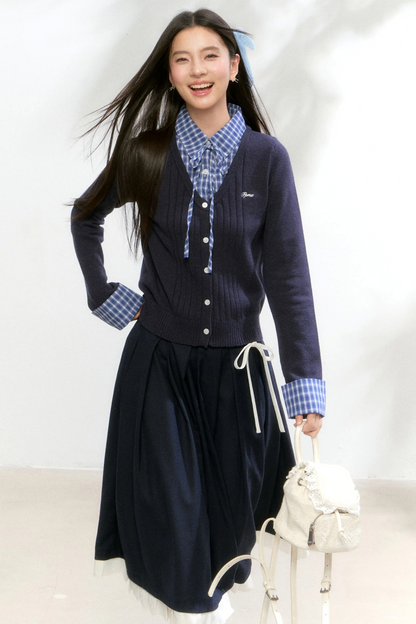 Knit Contrasting Sweater Skirt Set-Up