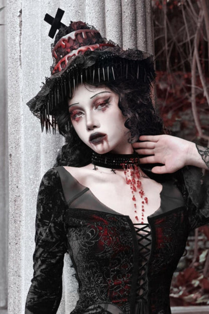 Crimson Blood Gothic Mesh Tail Hat