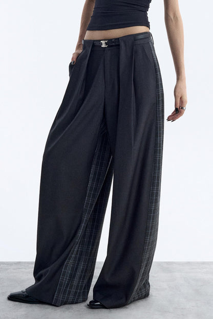 Irregular Plaid Wide-Leg Pants
