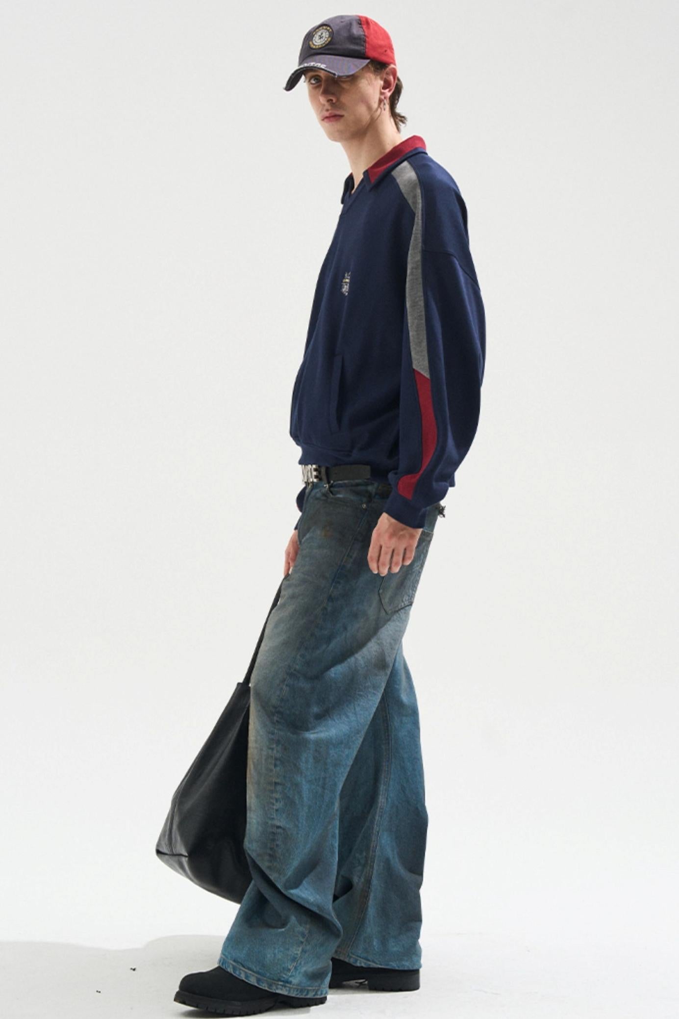 Contrasting Long Sleeve Polo Sweatshirt