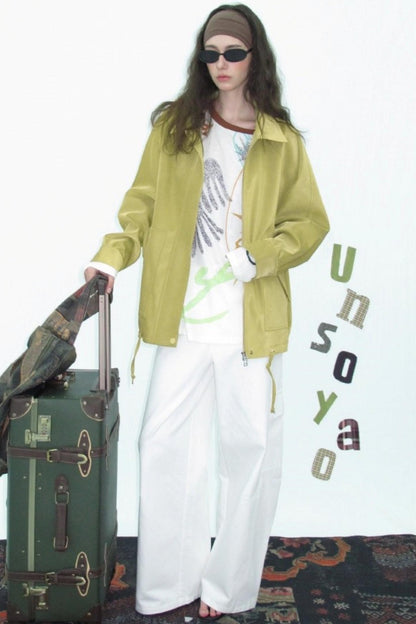 Green Lapel Leather Jacket