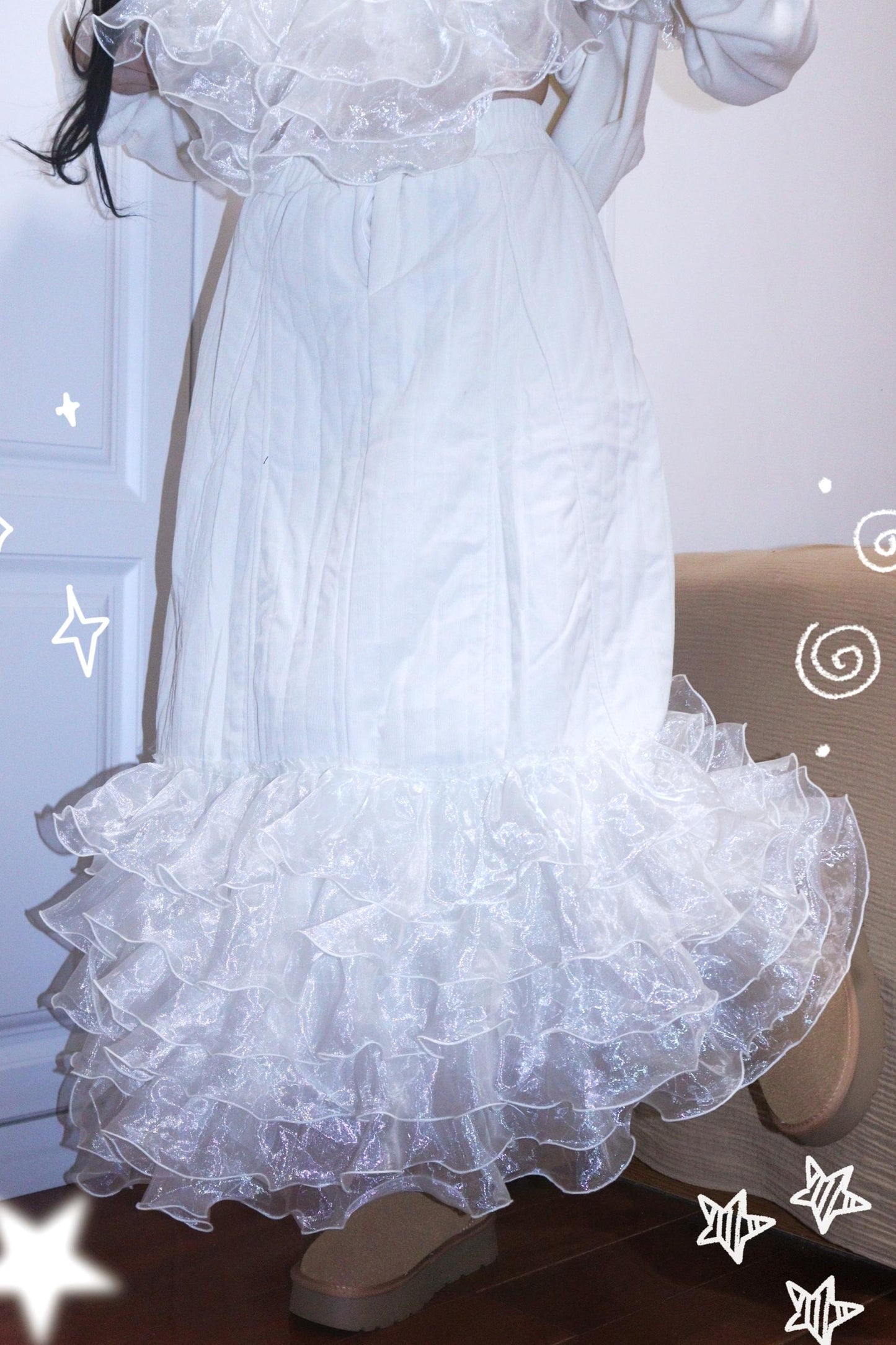 Corduroy Quilted Lace Skirt