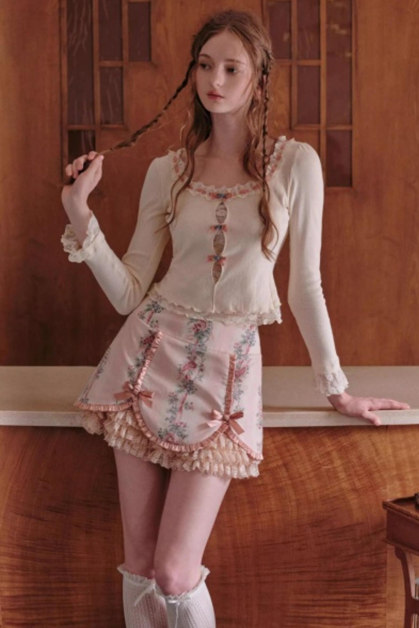 Berry Knit Lace Top Skirt Set-Up