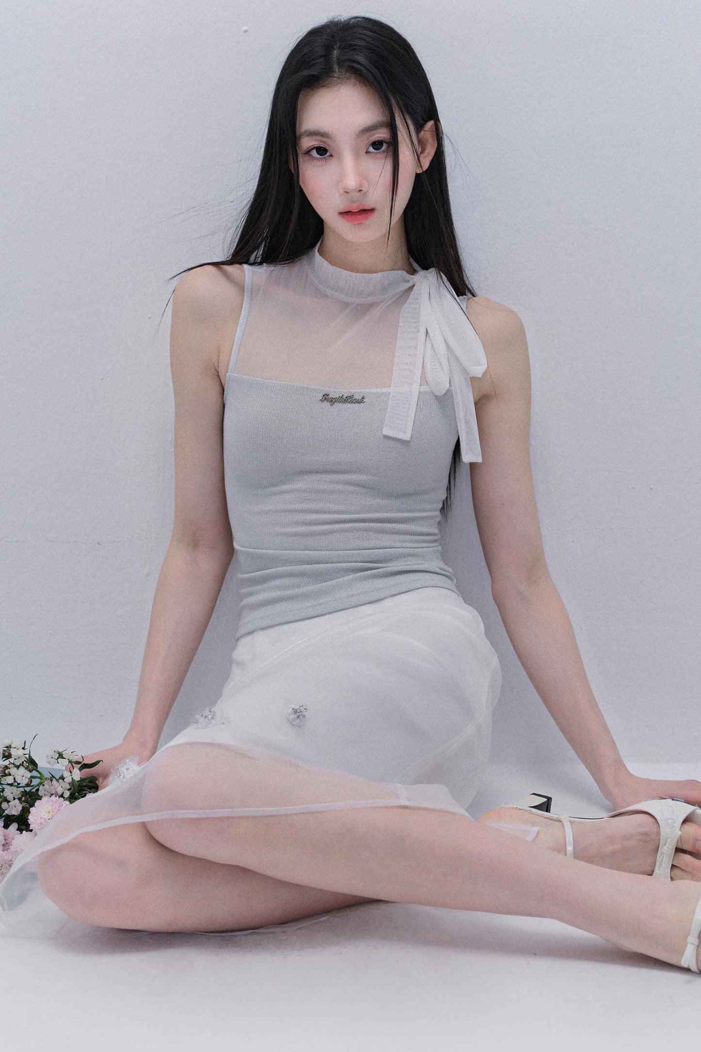 Hazy Cloud Mesh Vest & Slim Skirt Set-Up