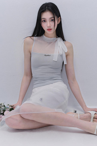 Hazy Cloud Mesh Vest & Slim Skirt Set-Up