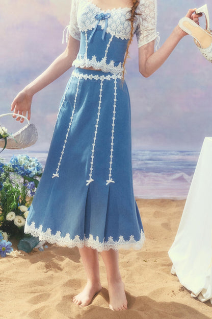 Patchwork Denim Skirt Set-Up