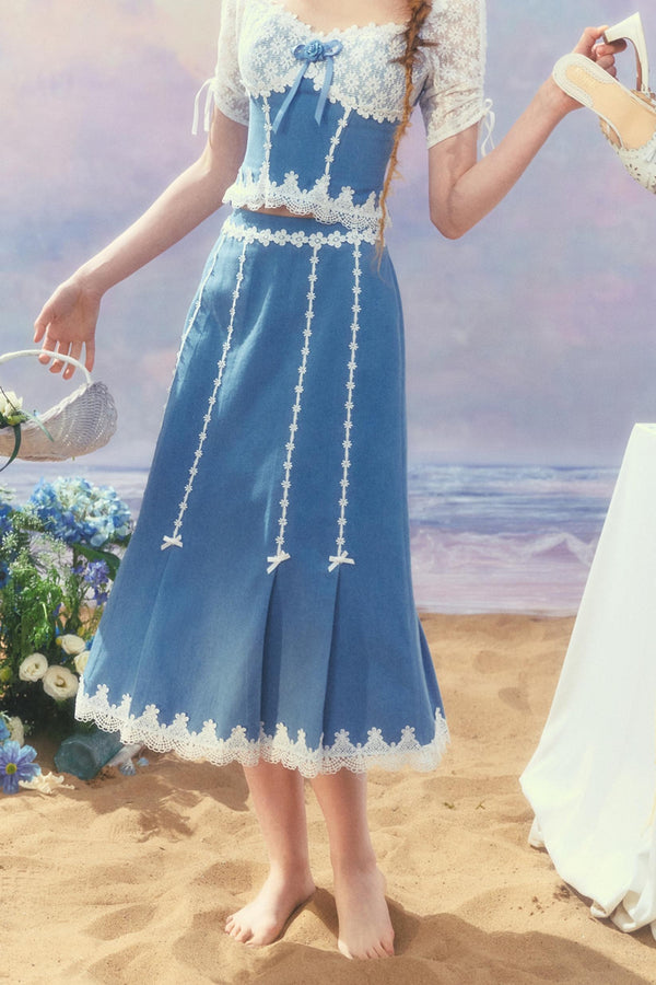 Patchwork Denim Skirt Set-Up