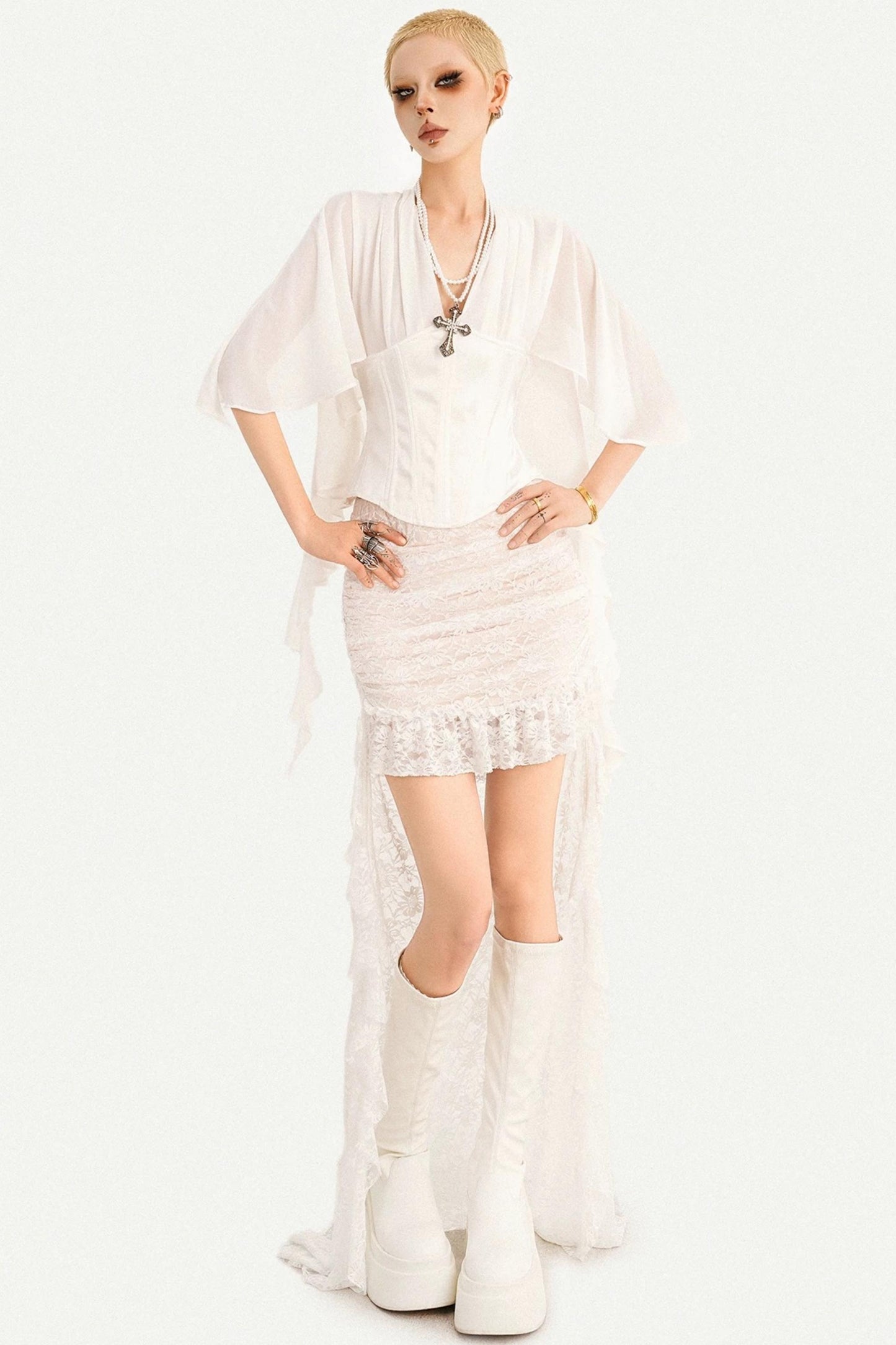 Irregular Lace Ribbon Skirt