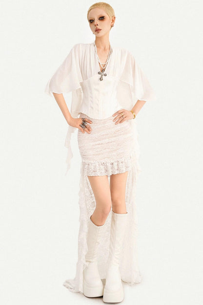 Irregular Lace Ribbon Skirt
