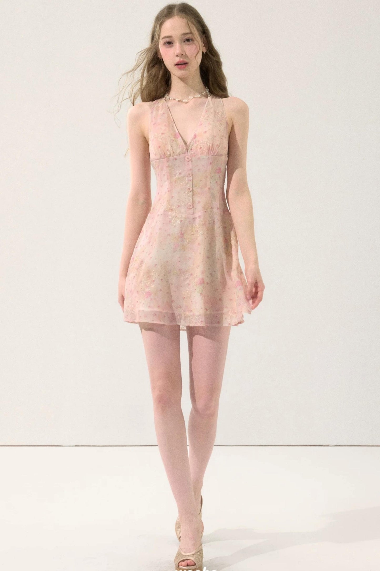 Sweet Pink Floral Chiffon Dress