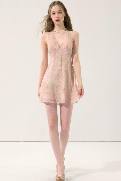 Sweet Pink Floral Chiffon Dress