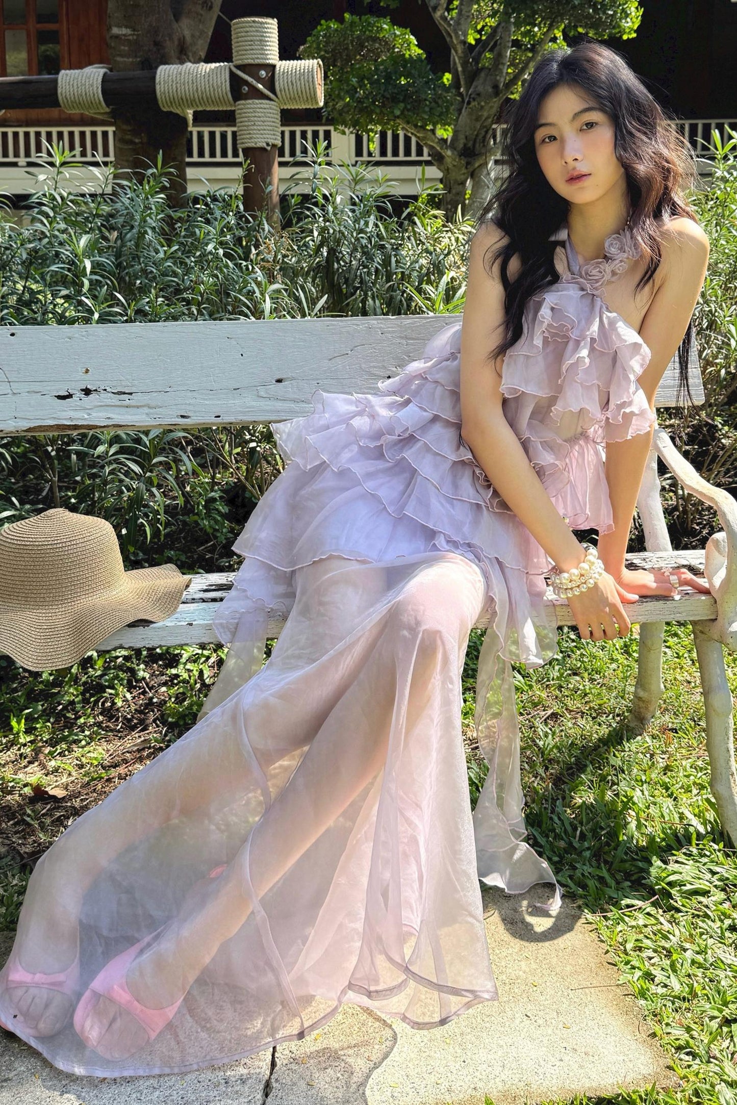 Rose Mesh Fishtail Dress