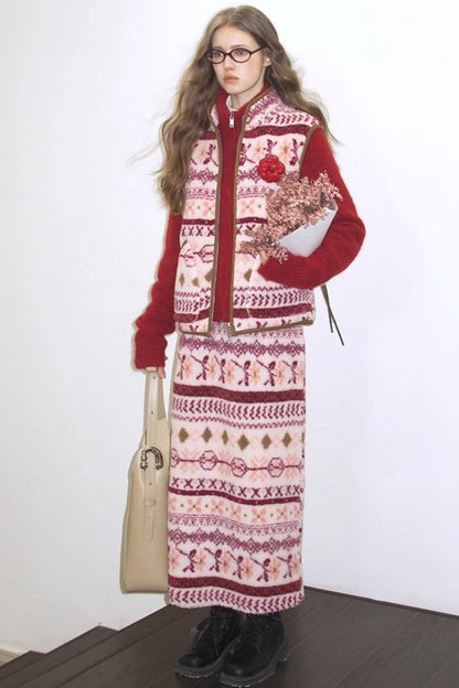 Quetzal Red Alpaca Wool Cardigan