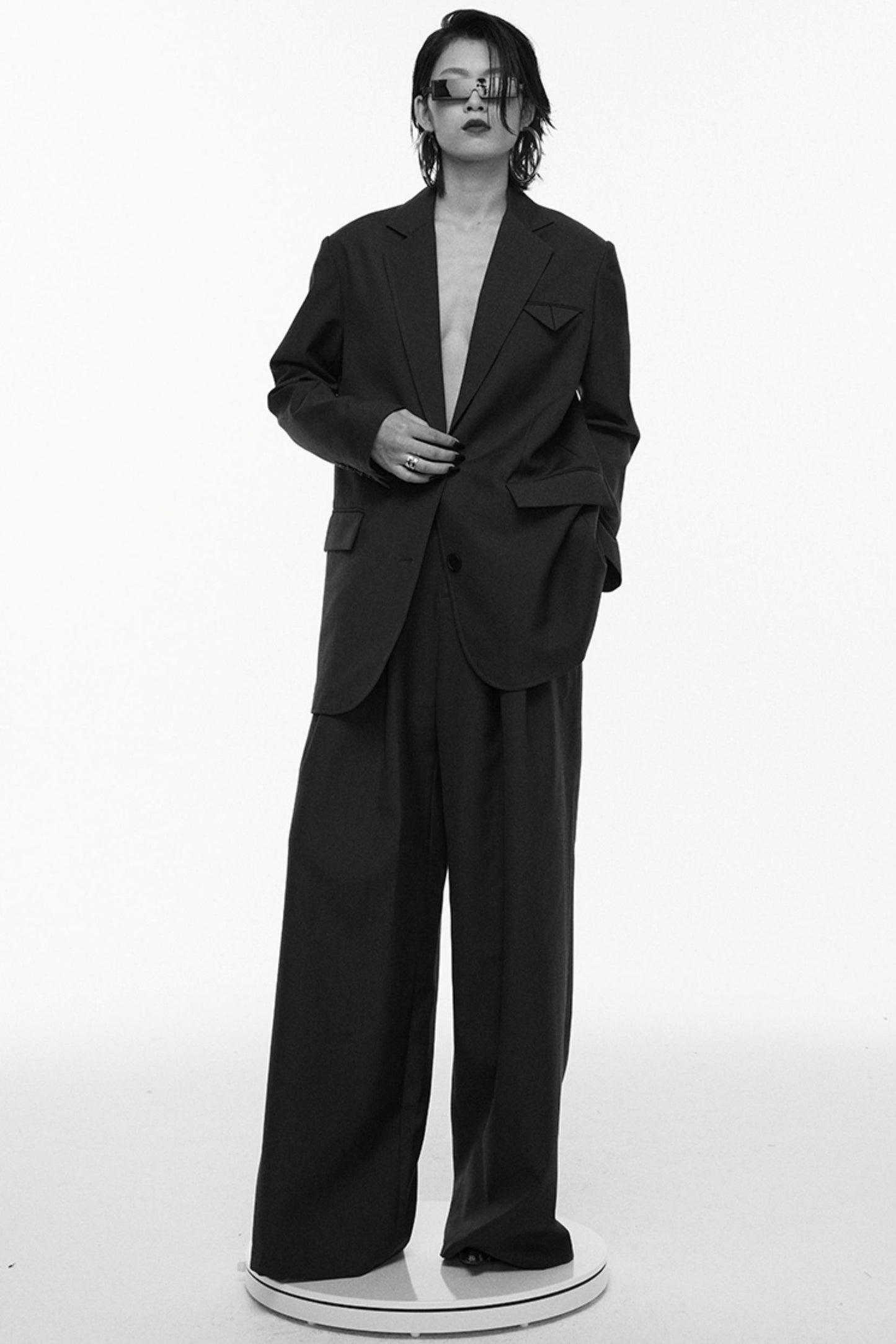 Black Pleated Wide-Leg Pants