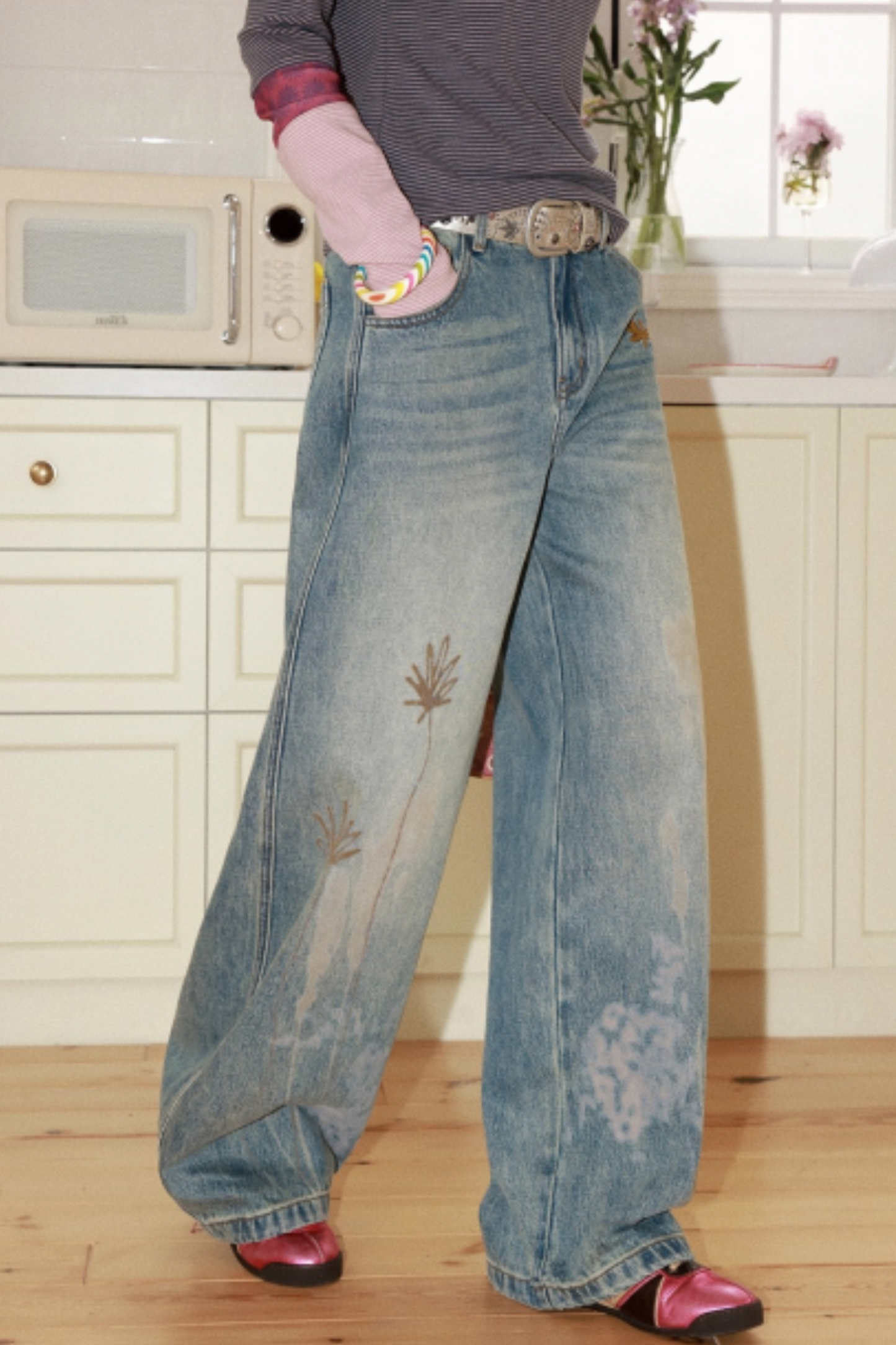 Flaming Flower Distressed Jeans