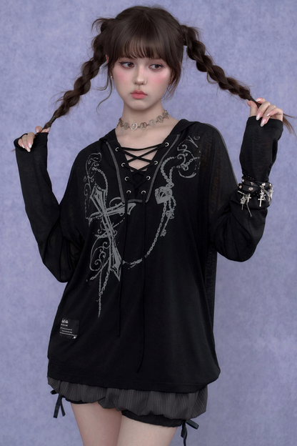 Dark Cross Hooded Top