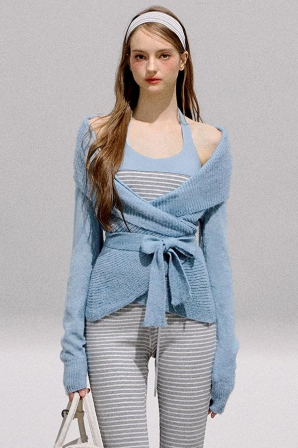 Mint Contrast Halterneck Knit Top Set-Up