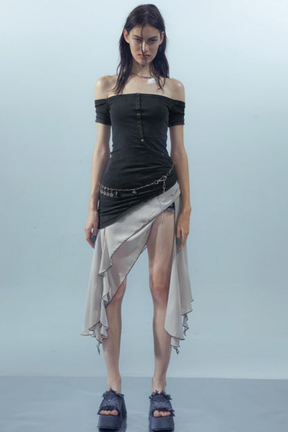 Patchwork Chiffon Asymmetrical Dress
